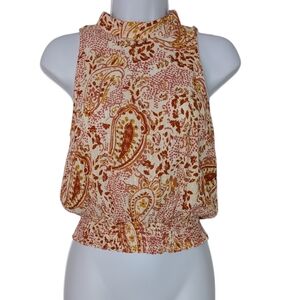 Cynthia Rowley Sleeveless Paisley Tank - Cream, Rust & Mustard
